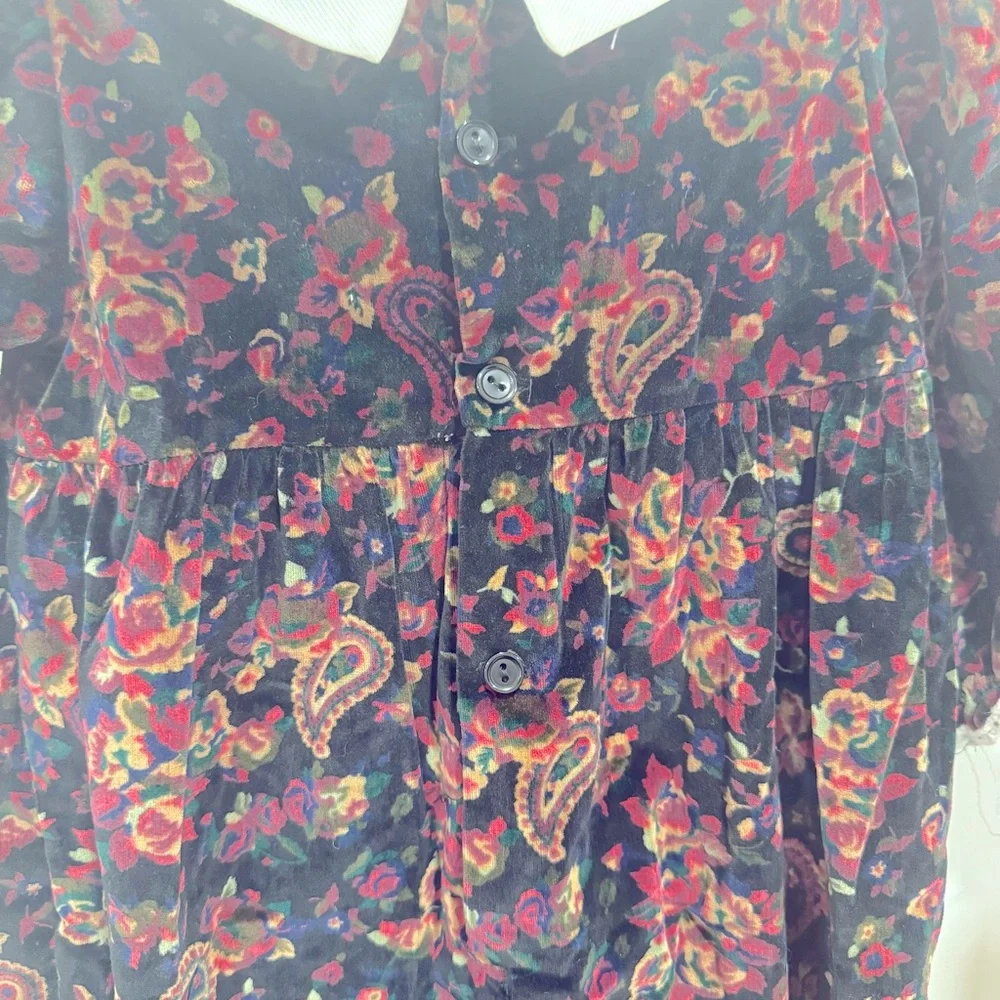 Vintage Velvet Embroidered Baby Romper Sz 24Month